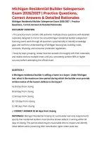 Michigan Residential Builder Salesperson Exam 2026&sol;2027 &vert; Practice Questions&comma; Correct Answers & Detailed Rationales