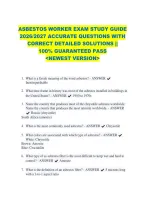Asbestos Worker Exam Study Guide &NewLine;2026&sol;2027 Accurate Questions With &NewLine;Correct Detailed Solutions &vert;&vert; &NewLine;100&percnt; Guaranteed Pass &NewLine;<Newest Version> &NewLine; 