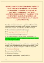 Pennsylvania Personal Care Home &sol; Assisted &NewLine;Living Administrator Exam And Practice &NewLine;Exam And Practice Exam Newest 2026&sol; 2027 &NewLine;Test Bank &vert; Pa Personal Care Home &NewLine;Administrator Competency Exam Prep With &NewLine;Complete 300 Real Exam Questions And &NewLine;Correct V