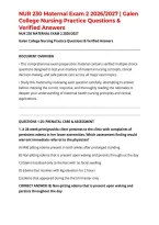 NUR 230 Maternal Exam 2 2026&sol;2027 &vert; Galen College Nursing Practice Questions & Verified Answers