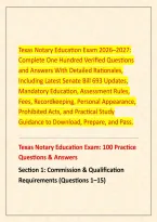 Texas Notary Education Exam 2026&ndash;2027&colon; &NewLine;Complete One Hundred Verified Questions &NewLine;and Answers With Detailed Rationales&comma; &NewLine;Including Latest Senate Bill 693 Updates&comma; &NewLine;Mandatory Education&comma; Assessment Rules&comma; &NewLine;Fees&comma; Recordkeeping&comma; Personal Appearance&comma; &NewLine;Pro