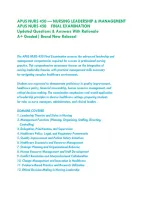 APUS NURS 450 &mdash; NURSING LEADERSHIP & MANAGEMENT -&NewLine;APUS NURS 450    FINAL EXAMINATION &vert;&NewLine;Updated Questions & Answers With Rationale&NewLine;A&plus; Graded&vert; Brand New Release&excl;&NewLine;