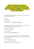 Urology&sol;Renal Grade A&plus; &NewLine;Complete Exam Questions And &NewLine;100&percnt; Verified Answers &lpar;2026&sol;2027&rpar; &NewLine;Pass Guarantee 