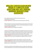 Urology Certification Review &NewLine;Grade A&plus; Complete Exam &NewLine;Questions And 100&percnt; Verified &NewLine;Answers &lpar;2026&sol;2027&rpar; Pass &NewLine;Guarantee 