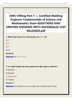 AWS CWEng Part 1 &mdash; Certified Welding Engineer Fundamentals of Science and Mathematics Exam QUESTIONS AND VERIFIED ANSWERS WITH RATIONALES JUST RELEASED&period;pdf&NewLine;