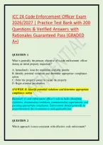 ICC Z4 Code Enforcement Officer Exam 2026&sol;2027 &vert; Practice Test Bank with 200 Questions & Verified Answers with Rationales Guaranteed Pass &lpar;GRADED A&plus;&rpar;