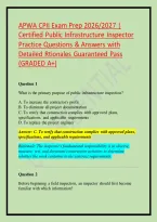 APWA CPII Exam Prep 2026&sol;2027 &vert; Certified Public Infrastructure Inspector Practice Questions & Answers with Detailed Rtionales Guaranteed Pass &lpar;GRADED A&plus;&rpar;