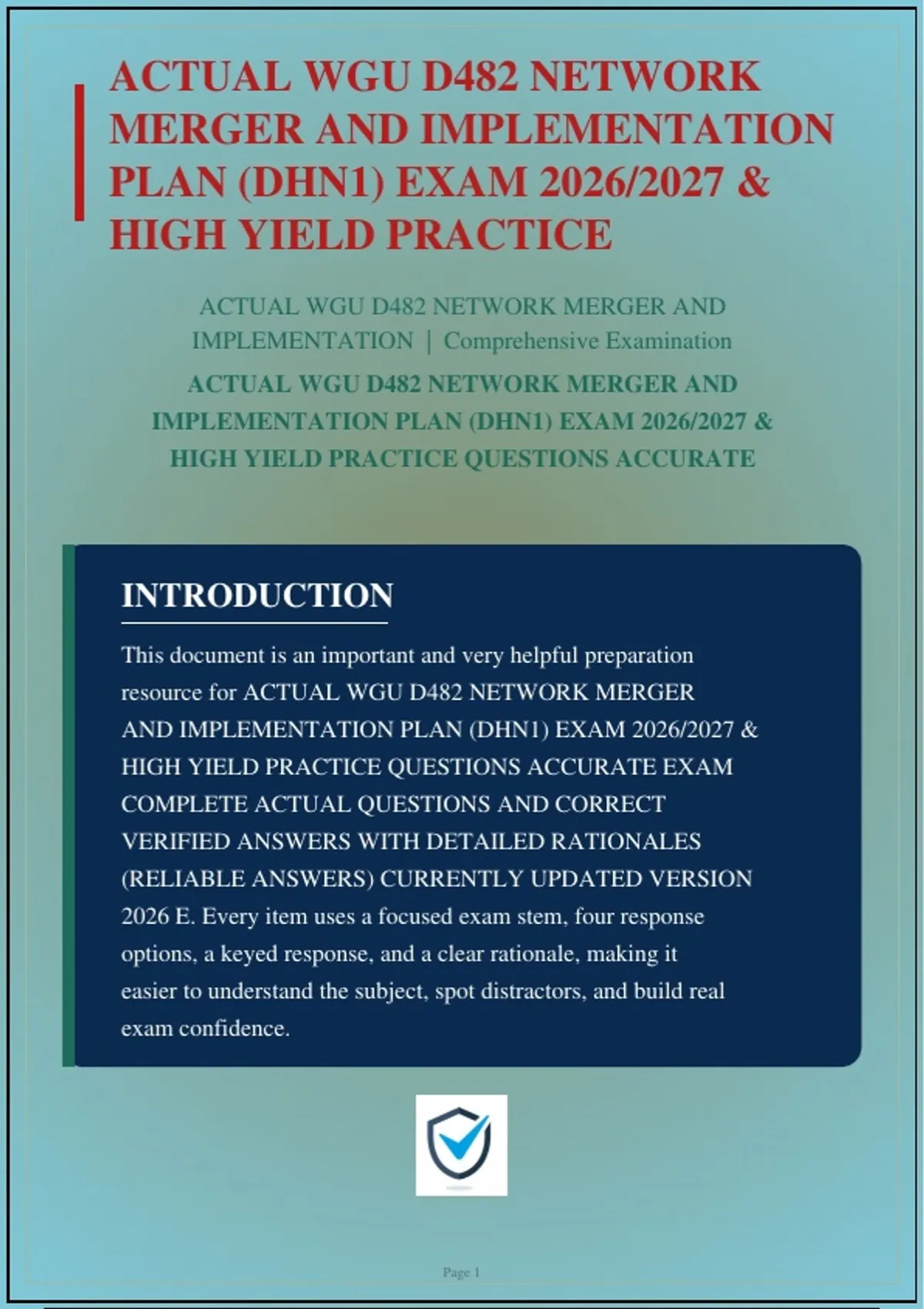 Page Yield Examples Actual Wgu D482 Network Merger And Implementation Plan (Dhn1) Exam 2026 ...