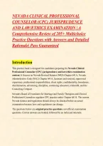 NEVADA CLINICAL PROFESSIONAL COUNSELOR &lpar;CPC&rpar; JURISPRUDENCE AND LAW&sol;ETHICS EXAMINATION &vert; A Comprehensive Review of 205&plus; Multichoice Practice Questions with Answers and Detailed Rationale&vert; Pass Guaranteed