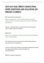Hlth 644 Quiz Obesity Basics Final&NewLine;Paper Questions And Solutions 100&NewLine;Percent Correct&NewLine;