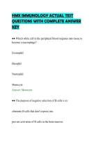 Hmx Immunology Actual Test&NewLine;Questions With Complete Answer&NewLine;Key