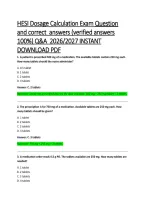 HESI Dosage Calculation Exam Questions and Correct Answers with Rationales &lpar;Verified Answers 100&percnt;&rpar; &vert; Medication Math Study Guide &vert; Q&A 2026&sol;2027