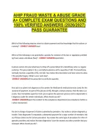 Ahip Fraud Waste & Abuse Grade &NewLine;A&plus; Complete Exam Questions And &NewLine;100&percnt; Verified Answers &lpar;2026&sol;2027&rpar; &NewLine;Pass Guarantee 