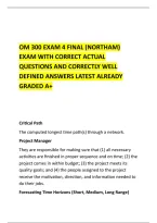 Om 300 Exam 4 Final &lpar;Northam&rpar; &NewLine;Exam With Correct Actual &NewLine;Questions And Correctly Well &NewLine;Defined Answers Latest Already &NewLine;Graded A&plus; 