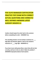 Five Guys Manager Certification &NewLine;Practice Test Exam With Correct &NewLine;Actual Questions And Correctly &NewLine;Well Defined Answers Latest &NewLine;Already Graded A&plus; 