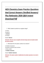 HESI Chemistry Exam Practice Questions &NewLine;And Correct Answers &lpar;Verified Answers&rpar; &NewLine;Plus Rationales 2026 Q&A Instant &NewLine;Download Pdf 
