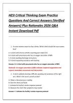 HESI Critical Thinking Exam Practice &NewLine;Questions And Correct Answers &lpar;Verified &NewLine;Answers&rpar; Plus Rationales 2026 Q&A &NewLine;Instant Download Pdf 