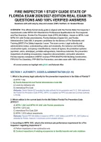 Fire Inspector 1 Study Guide State Of&NewLine;Florida Exam 2026&sol;2027-Edition Real Exam 79-&NewLine;Questions And 100&percnt; Verified Answers&NewLine;