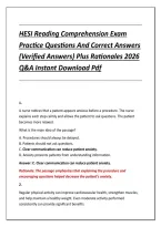 HESI Reading Comprehension Exam &NewLine;Practice Questions And Correct Answers &NewLine;&lpar;Verified Answers&rpar; Plus Rationales 2026 &NewLine;Q&A Instant Download Pdf 