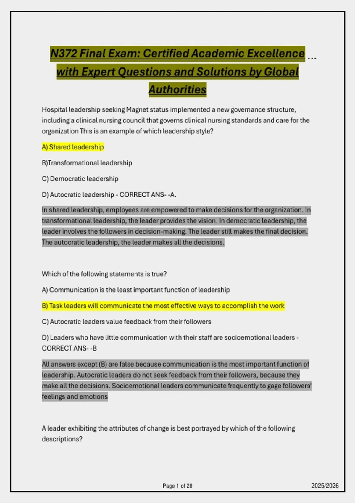 N372 Final Exam: Certified Academic Excellence with Expert Questions ...
