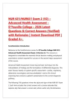 NUR 631 Exam 2 V2 Advanced Health Assessment D'Youville College 2026 Questions & Answers