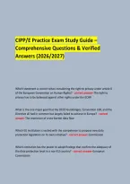 CIPP&sol;E Practice Exam Study Guide &ndash; Comprehensive Questions & Verified Answers &lpar;2026&sol;2027&rpar; 