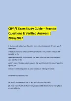 CIPP&sol;E Exam Study Guide &ndash; Practice &NewLine;Questions & Verified Answers &vert; 2026&sol;2027 &NewLine; &NewLine;