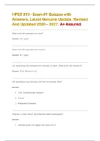HPEX 310 - Exam &num;1 Quizzes with &NewLine;Answers&period; Latest Genuine Update&period; Revised &NewLine;And Updated 2026 &ndash; 2027&period; A&plus; Assured&period;