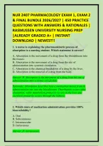 Nur 2407 Pharmacology Exam 1&comma; Exam 2 & Final Bundle 2026&sol;2027 &vert; 450 Practice Questions With Answers & Rationales &vert; Rasmussen University Nursing Prep &vert;Already Graded A&plus; &vert; Instant Download &vert; Newest&excl;&excl;