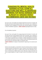 Canadian Pn&colon; Mental Health &NewLine;Nursing Actual Exam All &NewLine;Questions And Well Elaborated &NewLine;Answers Top Rated Version For &NewLine;Already A&plus; Graded Highly &NewLine;Recommended &vert;New And Revised 