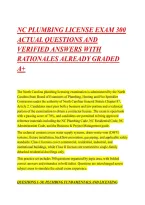 Nc Plumbing License Exam 300 &NewLine;Actual Questions And &NewLine;Verified Answers With &NewLine;Rationales Already Graded &NewLine;A&plus;