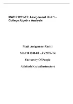 MATH 1201-01 &sol; MATH 1201 College Algebra Assignment Unit 1 &vert; Complete Solutions for Tasks 1&ndash;5 &vert; 2026&sol;2027 Updated &vert; University of the People