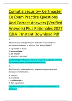 Comptia Security&plus; Certmaster &NewLine;Ce Exam Practice Questions &NewLine;And Correct Answers &lpar;Verified &NewLine;Answers&rpar; Plus Rationales 2027 &NewLine;Q&A &vert; Instant Download Pdf 