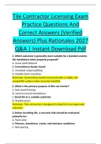 Tile Contractor Licensing Exam &NewLine;Practice Questions And &NewLine;Correct Answers &lpar;Verified &NewLine;Answers&rpar; Plus Rationales 2027 &NewLine;Q&A &vert; Instant Download Pdf 