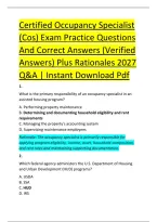 Certified Occupancy Specialist &NewLine;&lpar;Cos&rpar; Exam Practice Questions &NewLine;And Correct Answers &lpar;Verified &NewLine;Answers&rpar; Plus Rationales 2027 &NewLine;Q&A &vert; Instant Download Pdf 