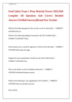 Food Safety Exam 1 Prep Material Newest 2025&period;-&period;2026 Complete All Questions And Correct Detailed Answers