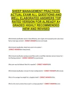 Sheep Management Practices &NewLine;Actual Exam All Questions And &NewLine;Well Elaborated Answers Top &NewLine;Rated Version For Already A&plus; &NewLine;Graded Highly Recommended &NewLine;&vert;New And Revised 