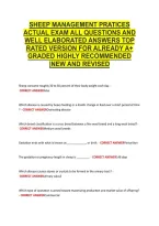 Sheep Management Pratices &NewLine;Actual Exam All Questions And &NewLine;Well Elaborated Answers Top &NewLine;Rated Version For Already A&plus; &NewLine;Graded Highly Recommended &NewLine;&vert;New And Revised 