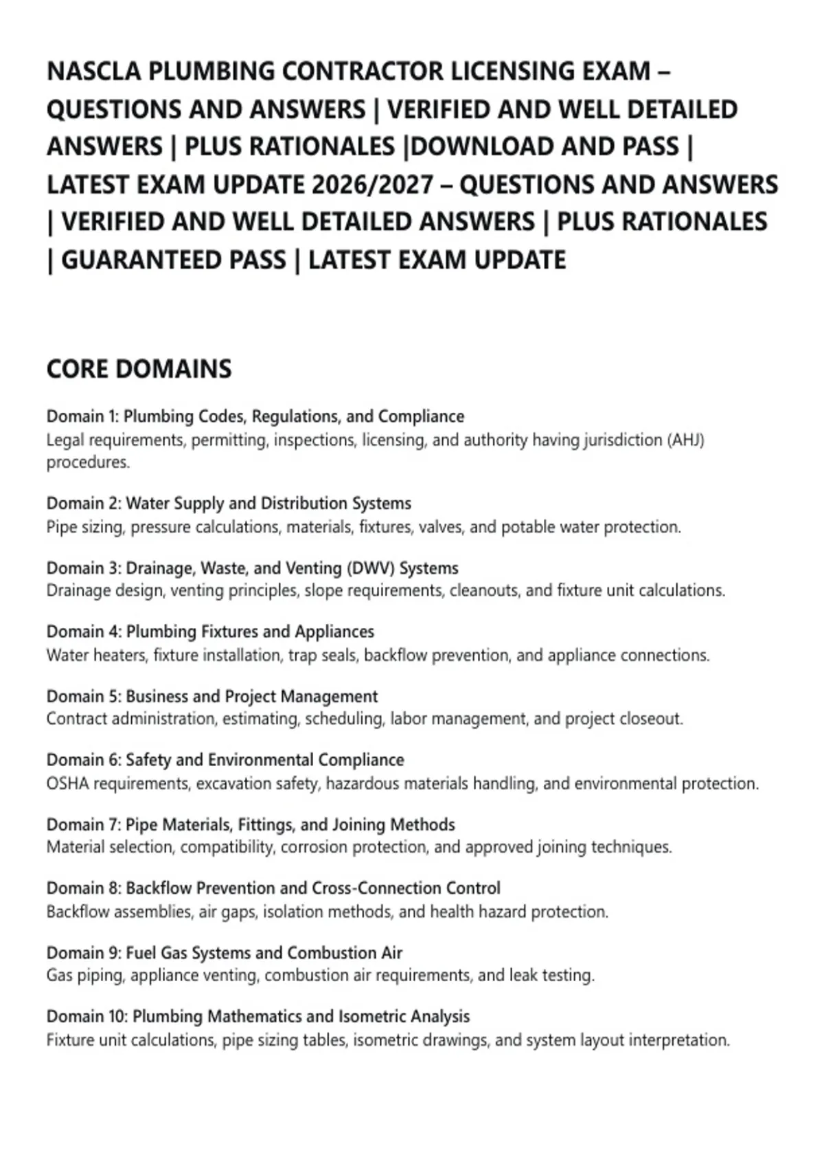 Plus Plumb Nascla Plumbing Contractor Licensing Exam Questions And Answers ...