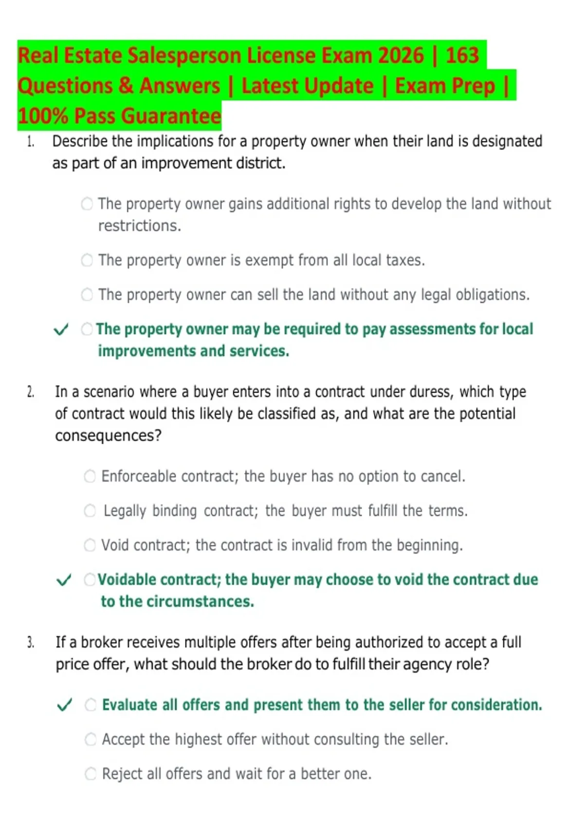 Student Ownership Examples Real Estate Salesperson License Exam 2026 | 163 Questions & Answers ...