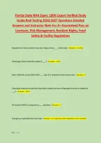 Florida State NHA Exam&colon; 100&percnt; Expert Verified Study &NewLine;Guide Real Testing 2026&vert;2027 Questions Detailed &NewLine;Answers and Instructor Note For A&plus; Guaranteed Pass on &NewLine;Licensure&comma; Risk Management&comma; Resident Rights&comma; Food &NewLine;Safety & Facility Regulations