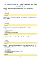 ABO PROFESSIONAL OPTICIAN PREP Questions with Correct&NewLine;Answers &lpar;Grade A&plus;&rpar;