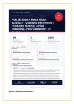 NUR 253 Mental Health Nursing Exam 4 2026&sol;2027 &ndash; Questions and Answers &vert; Complete Verified Answers &vert; Detailed Rationales &ndash; Pass Guaranteed &ndash; A&plus; Graded