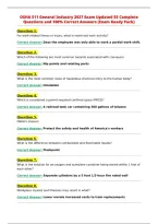 OSHA 511 General Industry 2027 Exam Updated 55 Complete&NewLine;Questions and 100&percnt; Correct Answers &lpar;Exam Ready Pack&rpar;&NewLine;