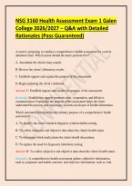 NSG 3160 Health Assessment Exam 1 Galen College 2026&sol;2027 &ndash; Q&A with Detailed Rationales &lpar;Pass Guaranteed&rpar;