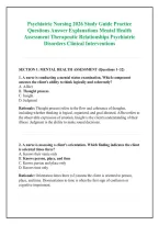Psychiatric Nursing 2026 Study Guide Practice &NewLine;Questions Answer Explanations Mental Health &NewLine;Assessment Therapeutic Relationships Psychiatric &NewLine;Disorders Clinical Interventions
