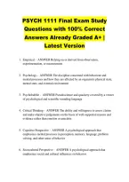 PSYCH 1111 Final Exam Study &NewLine;Questions with 100&percnt; Correct &NewLine;Answers Already Graded A&plus; &vert; &NewLine;Latest Version 