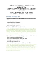 Cje Benchmark Exam 1 &ndash; Patient Care &NewLine;Fundamentals &NewLine;200 Original Practice Questions & Answers &vert; &NewLine;2026&ndash;2027 &NewLine;Detailed Rationales &vert; Study Guide 