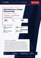 NUR 210 Pharmacology Exams 1&ndash;4 Galen 2026&sol;2027 &ndash; Questions and Answers &vert; Complete Verified Answers &vert; Detailed Rationales &ndash; Pass Guaranteed &ndash; A&plus; Graded 