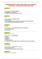RASMUSSEN MENTAL HEALTH 2027 EXAM 1 Latest Questions&NewLine;and Answers - Professional Verified Study Guide&NewLine;